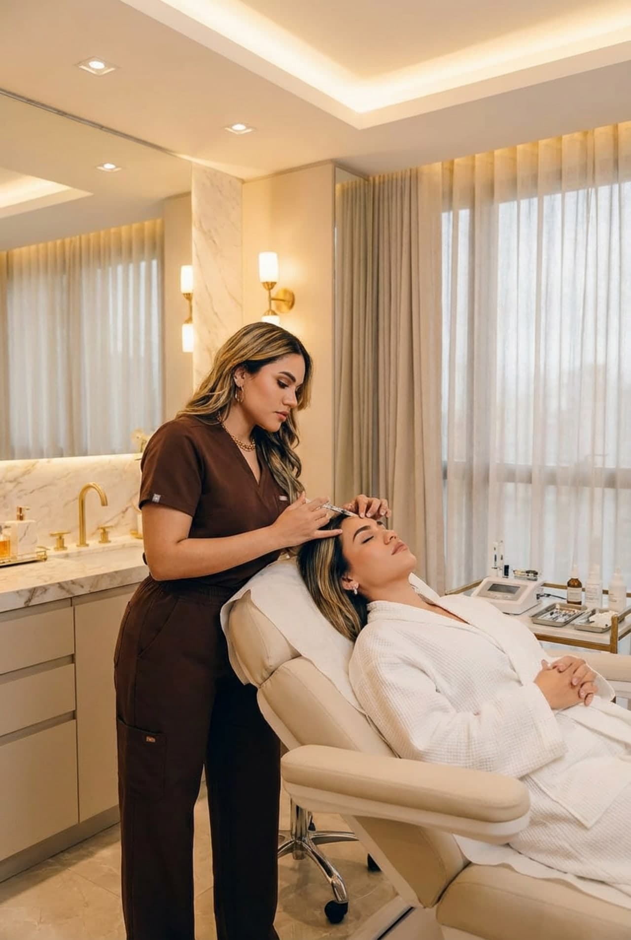 Dra. Pamela Moquete performing an aesthetic treatment on a patient at Med Luxe